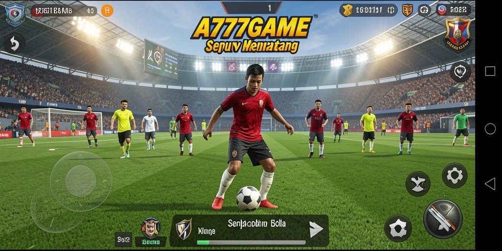 Tampilan utama gameplay <strong>A777GAME</strong> dengan aksi sepak bola yang mendebarkan.