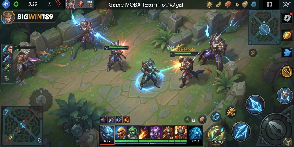 Tampilan gameplay dinamis dari BIGWIN189 dalam aksi pertempuran MOBA.