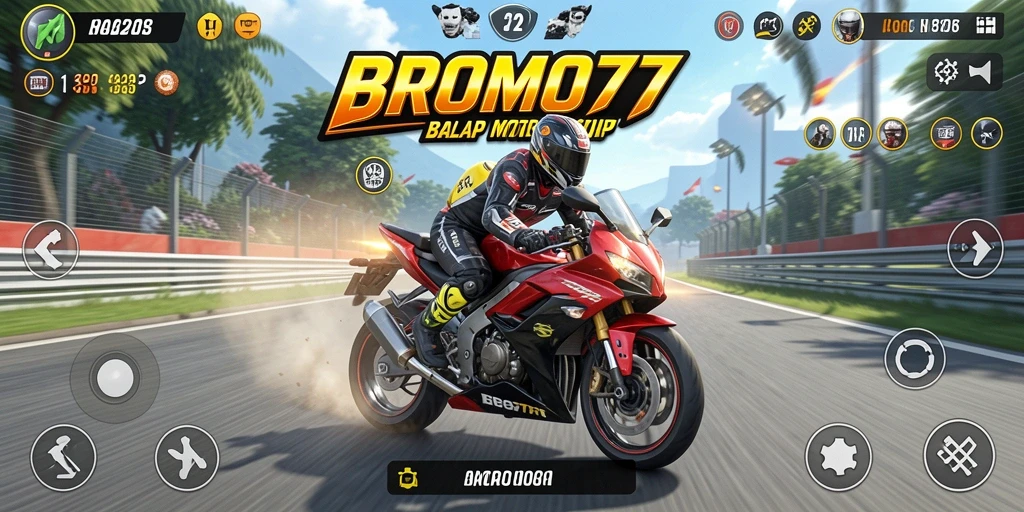 Tampilan menarik dari gameplay BROMO77 dengan balapan motor yang seru.