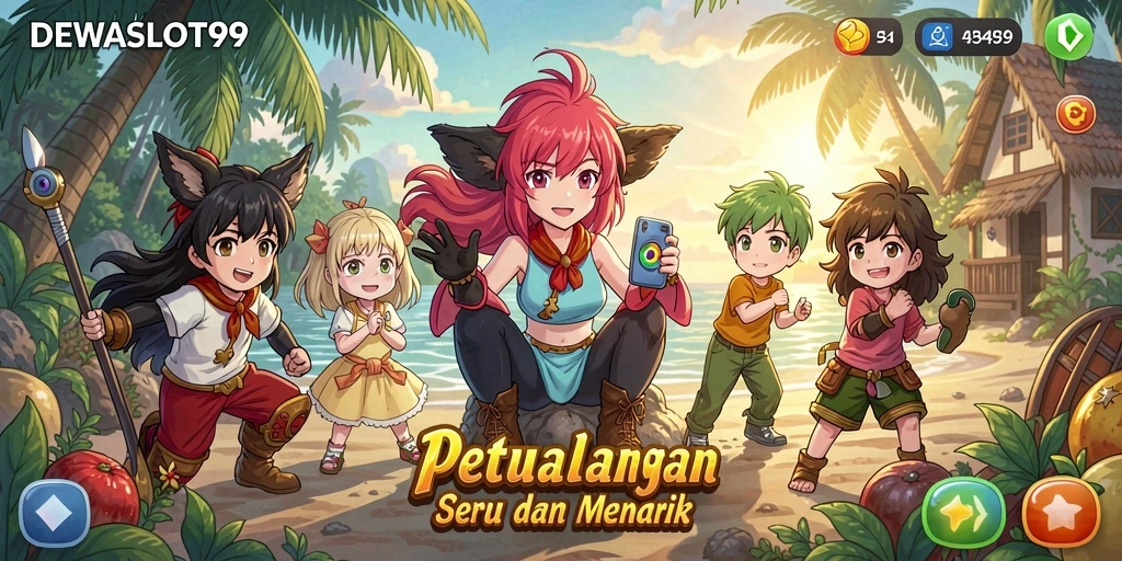 Tampilan gameplay DEWASLOT99 yang penuh warna dan dinamis.
