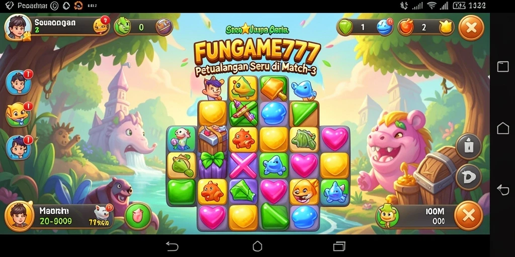 Tangkapan layar permainan FUNGAME777 menunjukkan aksi seru dalam gameplay Match-3.