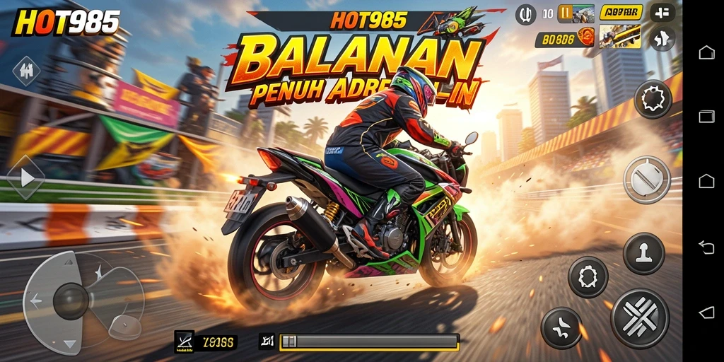 Screenshot HOT985 memperlihatkan aksi balapan motor yang mendebarkan.