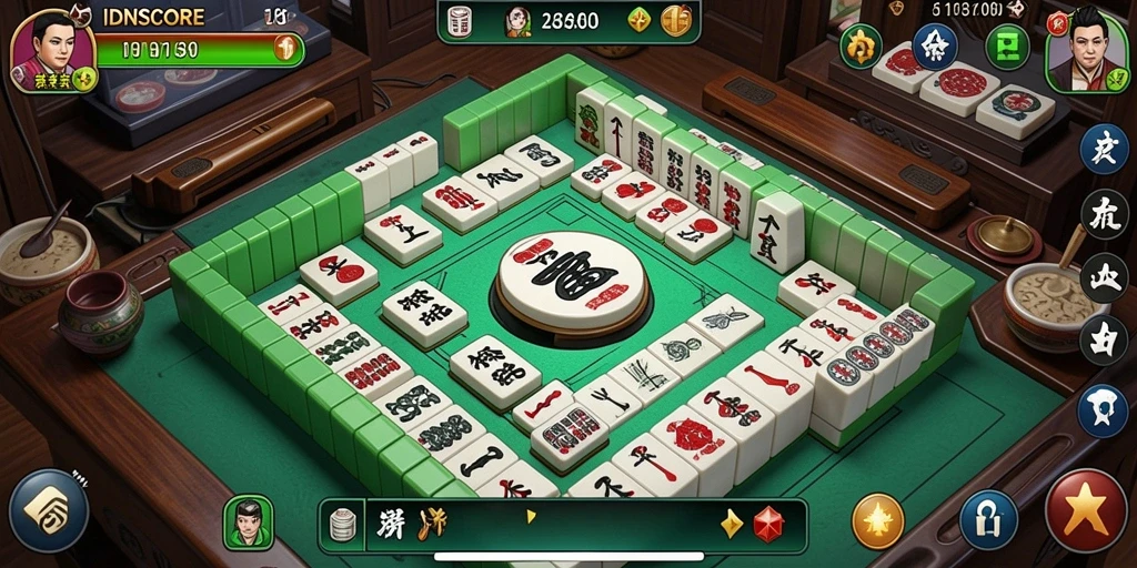 Tampilan gameplay Mahjong yang menarik di IDNSCORE.