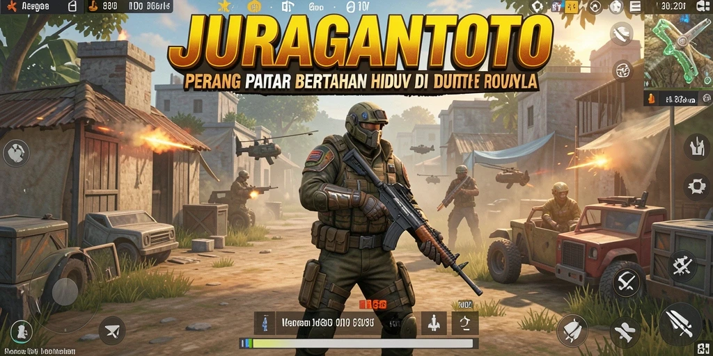 Tangkapan layar utama JURAGANTOTO menampilkan pertempuran seru dalam mode Battle Royale.