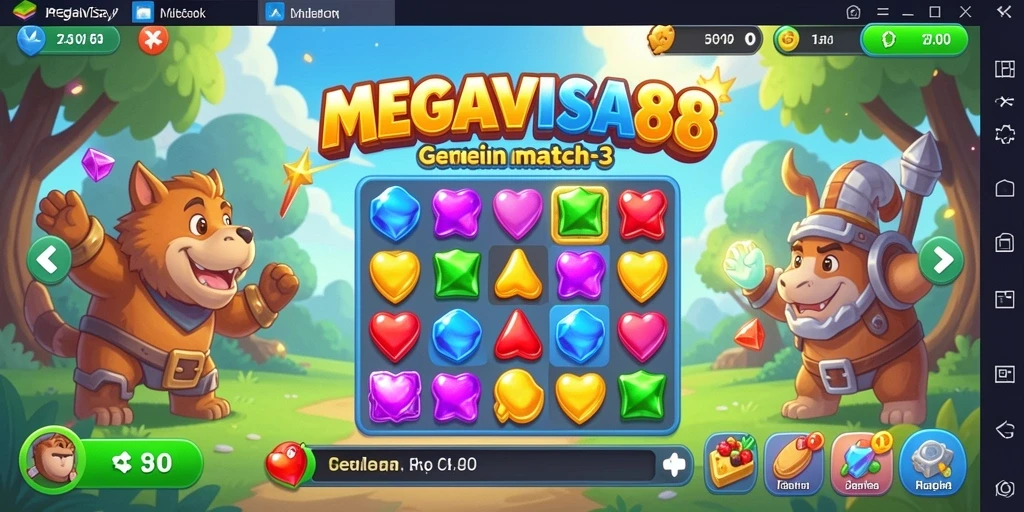 Tampilan gameplay seru dalam game Match-3 MEGAVISA88.