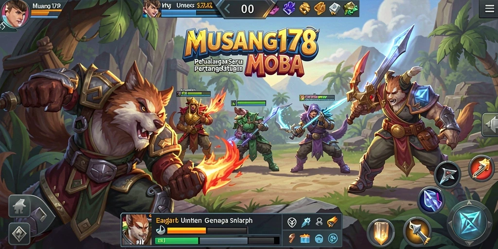 Tampilan screenshot utama MUSANG178 menampilkan aksi pertarungan seru dalam pertandingan MOBA.