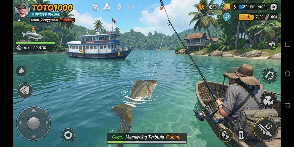 Screenshot gameplay TOTO1000 menampilkan pengalaman memancing yang seru.